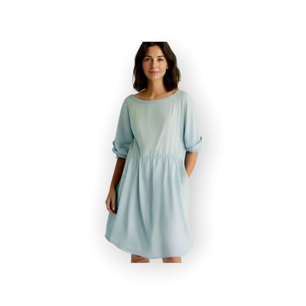 Clean Crisp Icy Blue Rounded Hem Cotton Midi Dress by COS Size XS Summer Vibes